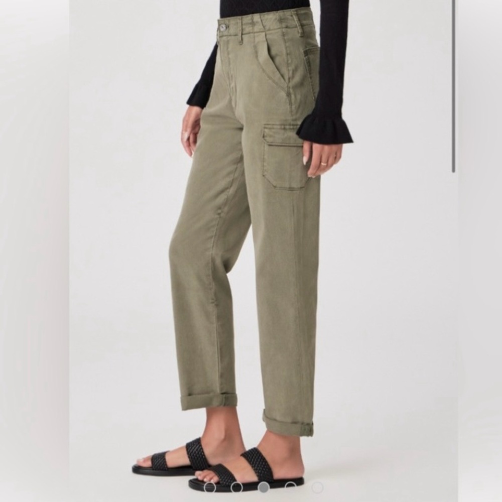 PAIGE Drew Vintage Ivy Green Cargo Relaxed Straight Pants, NWT Sz 25 or 26